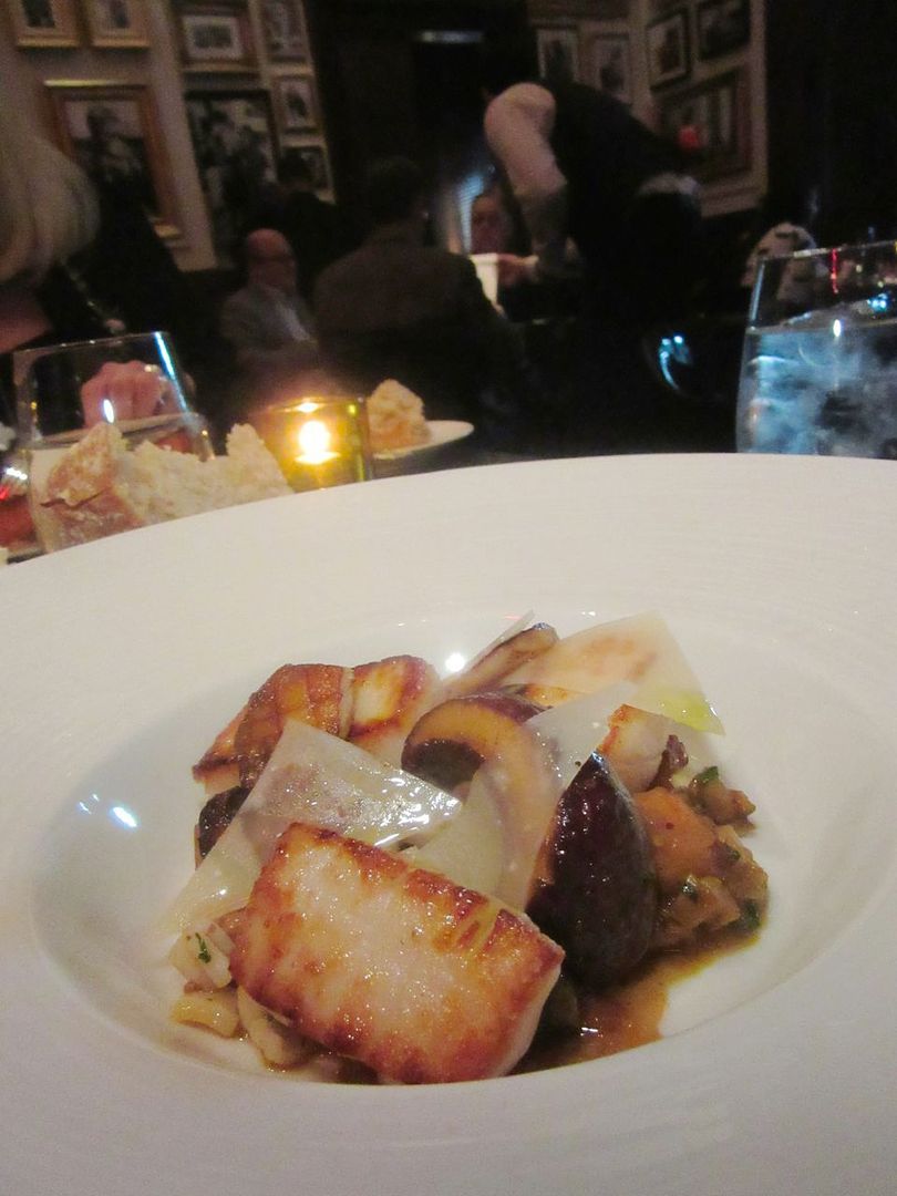 I was wowed by this ragout of roasted sea scallops with squid, cèpe and bacon in celery root puree.