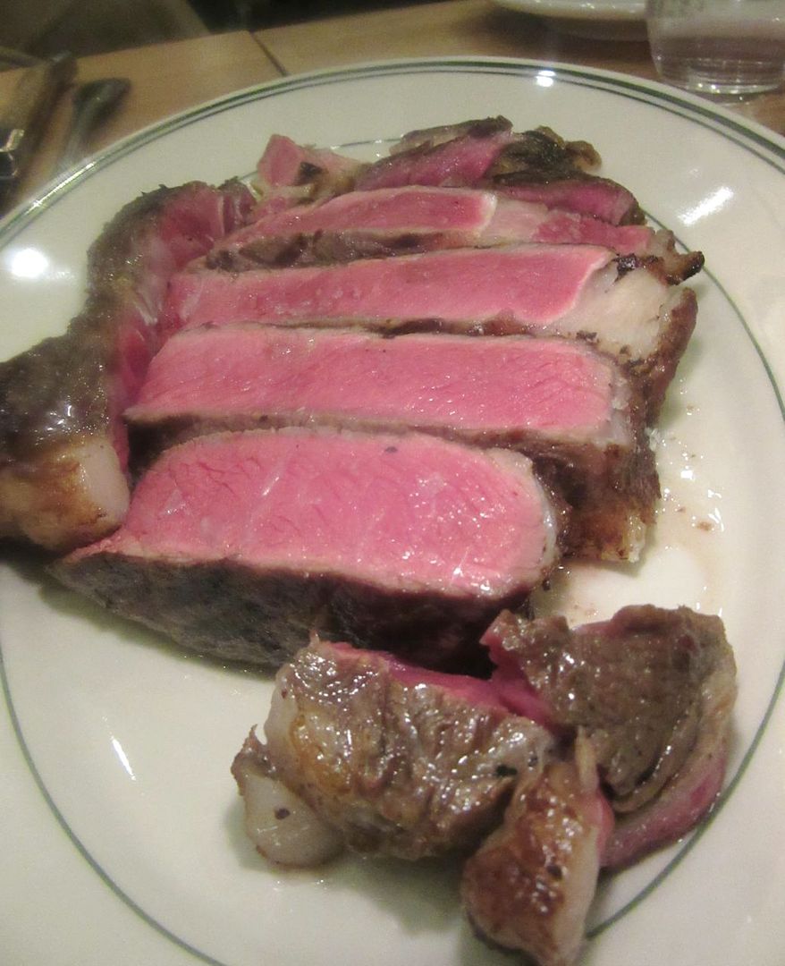 A double size steak plus too many sides easily feeds the five of us.  The anchovy marinade makes it extra salty.