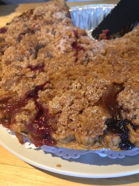 I brought raspberry-peach pie from Round Swamp Farm and enlightened my hosts on pie for breakfast.   