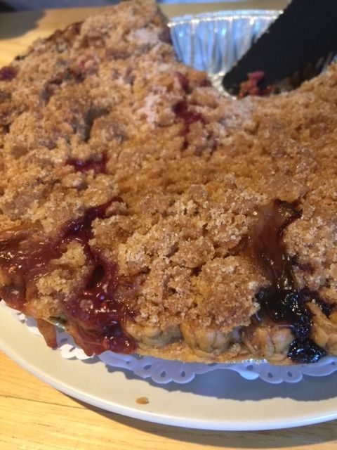 I brought raspberry-peach pie from Round Swamp Farm and enlightened my hosts on pie for breakfast. 