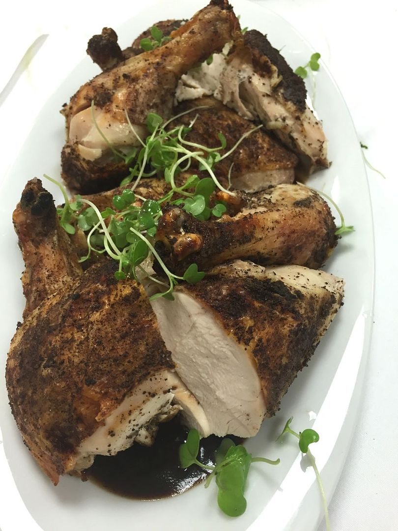 Don’t overdo it on breads and small plates if the table plans to share the $58 black-spiced chicken.