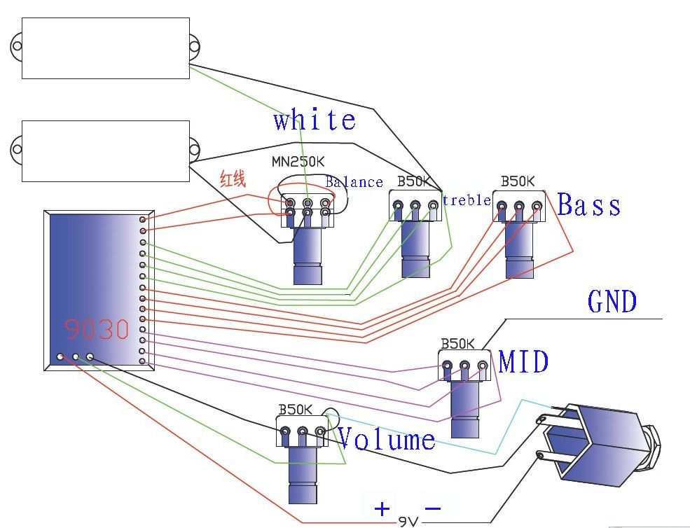 Active Preamp Circuit 3 Band Equalizer EQ Harness DIY Guitar Bass 9V