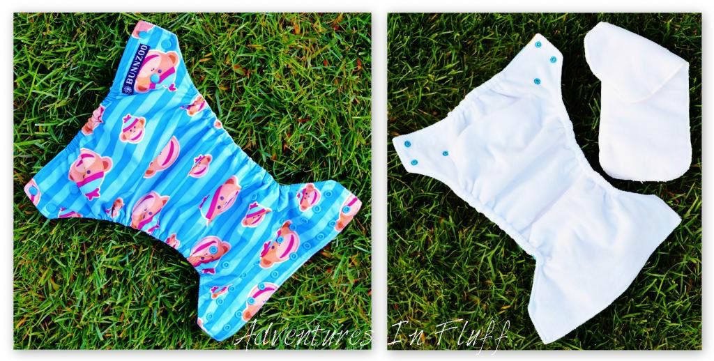 Bunnzoo one-size pocket diaper inside and outside