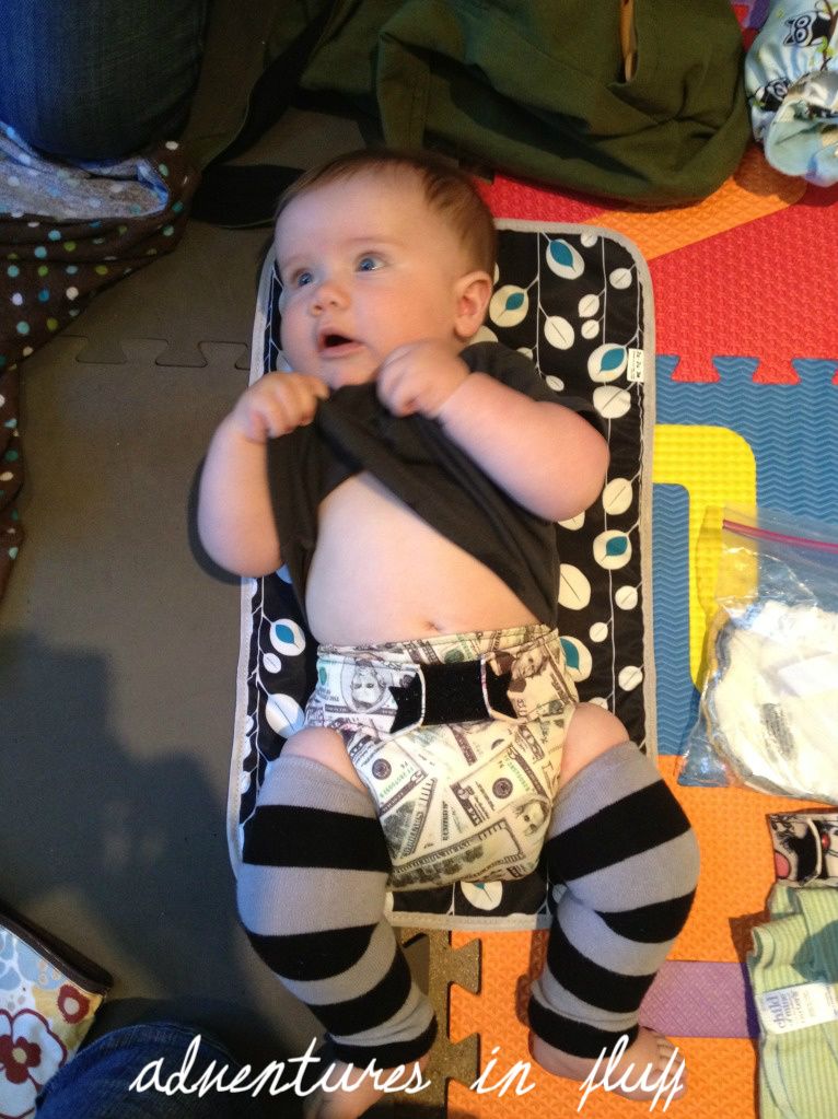 Changing Linc into his Money Ragababe Cloth Diaper