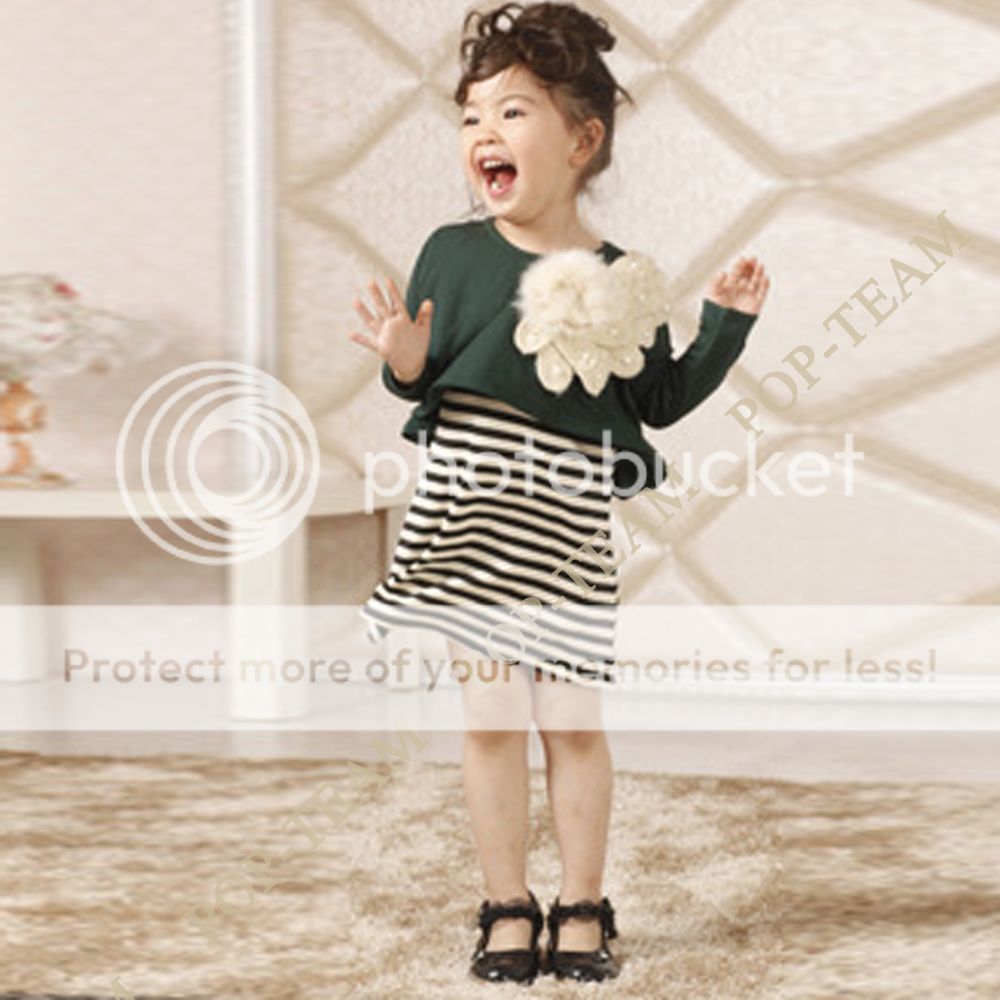 2013 Kids Baby Girl Korea 2pcs Big Flower Long Sleeve Dress Outfit Set 2 6Y TYE3