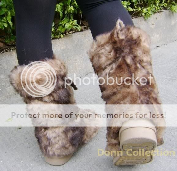   LONG FUR FURRY YETI BOOTS SHOES BROWN VINTAGE WARM WINTER SNOW  
