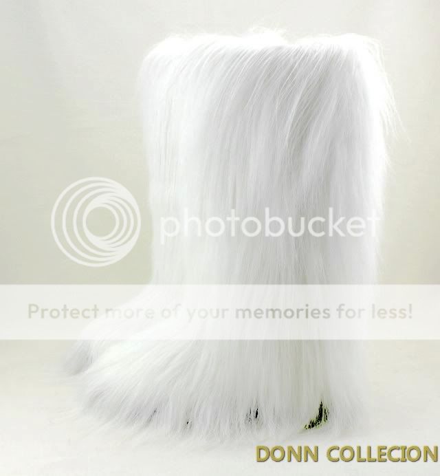 NEW WOMEN ESKIMO FAUX LONG FUR FURRY YETI BOOTS WHITE VINTAGE WARM 