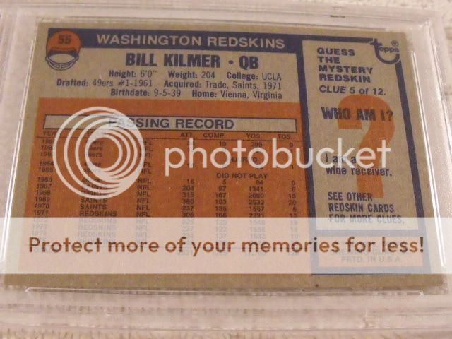 1976 Topps #55 BILL KILMER Washington Redskins   PSA 7 NM   Rare 